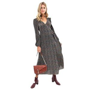 ASOS Design Floral Print Plisse Long Sleeve Wrap Maxi Dress Size 4